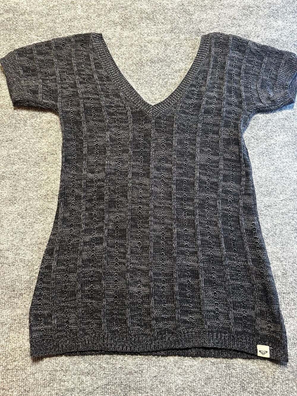 Roxy Short Sleeve V-Neck Cable Knit Sweater Surf Skate Whimsigoth Casual Indie